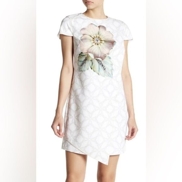 Ted Baker London Alila Cap Sleeve Sheath Dress Floral Pearl White Size 3 / 6 - 8 - Picture 3 of 14